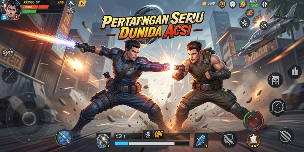Screenshot menampilkan aksi mendebarkan dalam 333666 dengan karakter bertarung.