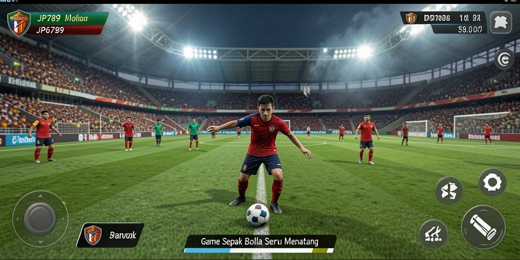 Tampilan gameplay seru dalam JP6789, menunjukkan aksi sepak bola yang menegangkan.