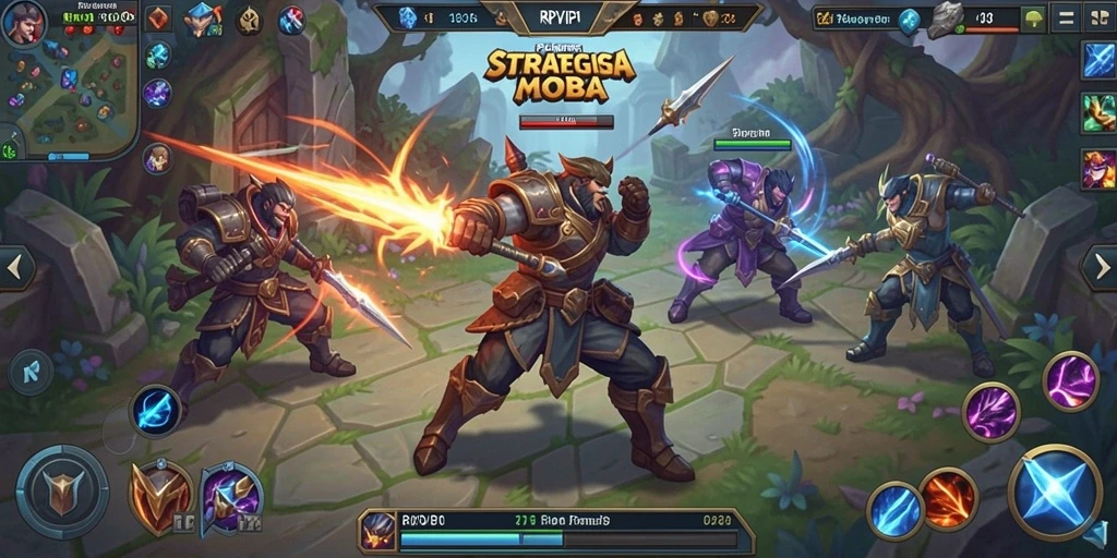 Screenshot RPVIP1 menampilkan pertarungan hero yang seru dalam gameplay MOBA.